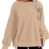 Autumn high-end solid color pullover rund hals långärmad topp för kvinnors lata luvtröjor, trendiga kvinnokläder