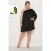 Sexy Plus Size Womens Slant Dress Shoulder Loose Solid Color