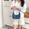 HBP Non-Brand Wholesale Blue Denim Fabric Handbag Underarm Young Fashion Half Moon Wrist Bag Clutch Stitching Plaid Light Women