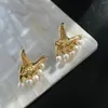 Stud Earrings Vintage Pearl Women's Golden Flying Bird Two Wear Classic Animals