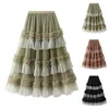 Skirts 2024 Women's Fashionable A Line Tulle Party Dinner Tutu Skirt Solid Color Stretchy High Waisted Large Swing Gauze