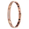 Bracciale da donna in acciaio inossidabile con zirconi CNC in oro rosa con doppio diamante a fila Bracciale gioielli in acciaio al titanio giapponese e coreano