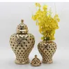 Vases doré creux pot général moderne vase de fleurs séchées en céramique stockage de gingembre décoration de la maison accessoires d'arrangement