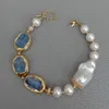 YYGEM Natural azul cianita rectángulo agua dulce cultivada blanco Keshi perla pulsera moda fina joyería hecha a mano para regalo 240305