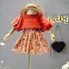 Summer Girls Clothing Set Lace Hollow Topsfloral Short Kjol 2st Suit Princess Toddler Baby Barn Barnkläder 240226