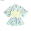 Robes de fille Baby Girl Rompers Style japonais Kawaii Filles Floral Print Kimono Robe pour enfants Costume Infant Yukata Asiatique Kimono Vêtements L240313