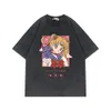 Marque belle fille guerrier T-Shirt surdimensionné Anime américain en détresse lavé pur coton à manches courtes haut surdimensionné