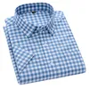 Camicie scozzesi da uomo estive manica corta in puro cotone confortevole casual per affari ufficio abbigliamento maschile con tasca frontale 240312