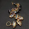 YYGEM Vintage Style natural Black Top-Drilled Keshi Pearl Biwa freshwater Pearl Gold Filled Wrap Bracelet 8 240305