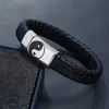 Edelstahl Yinyang Charme Lederarmbänder mit magnetischem Verschluss Taiji Schwarzes Armband Armreifenmanschette Armband für Männer Mode Schmuck