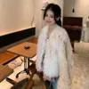 New 2023 Raccoon Autumn/Winter Car Strip Fur Coat For Women's Short V-Neck Long Sleeved Coat, Small Stature 2189 ,