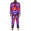 Pijamas masculinos bonito tigre arte pijama homem abstrato animal lazer primavera 2 peça solto conjunto de design de grandes dimensões