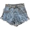 Womens Jeans Prepomp 2024 Summer Collection Fjädrar Rhinestone broderade pärlor Blue Denim Shorts Women Short GK474