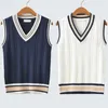 Pull gilet hommes épaissir col en V sans manches pulls tricotés gilets rayé rétro Preppystyle Simple Chic ample décontracté Allmatch 240312