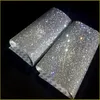 ship2mm super close Clear Crystal Rhinestone Beaded Trim Diamond Mesh fix or self ADHESIVE roll strass Applique Banding f200S