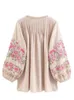 Primavera moda mujer borla floral bordado lino algodón playa bohemia blusa camisas tops manga larga suelta boho camisa 240306