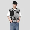 Osobowość drukowana kamizelka z High Street Vneck for Men Przyjazd w stylu koreański niszowy projekt Swetery Chaleco Hombre 240312