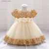 Flickans klänningar Big Bow Gold paljetter Party Baby Girls Dress Toddler Tutu Lace 1st Birthday Princess Dresses For Girl Wedding Prom Christmas Gown L240311