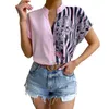 Women's Blouses Ladies Double Block Color Contrasting Floral Button Cardigan Short Sleeve Shirt Modern Shirts For Women