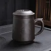 Чашки, блюдца, набор чайных чашек из фиолетовой глины с крышкой, фильтром, офисная чашка, портативная посуда для питья, персонализированный чай I034, 400 мл