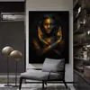 Gold schwarze Frau Leinwand Malerei afrikanische Kunst Frau Poster moderne Gemälde für Wohnzimmer Wandbilder Home Dekoration Cuadro245I