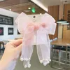 Hair Accessories Acessories Clips Bows Girl Ribbon Imitation Pearl Children's Princess Solid Color Kawaii Fabric Mesh Hairpin Baby Items