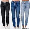 Casual jogger calças elásticas sexy magro lápis jeans para mulheres leggings jeans de cintura alta das mulheres denim calças com cordão 240309