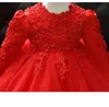 Red Lace cekin córeczka 1 -letnia sukienka urodzinowa Born Rleeve Born chrzestę niemowlęta