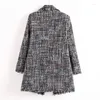 Jaqueta de pele feminina 2024, casaco xadrez preto e branco, longo tweed, pequeno, perfumado, pérola, franjas, roupas femininas