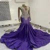 Luxury Diamond Purple Evening Dress Gorgeous Plus Size Pärlade sjöjungfrun Promklänningar för svarta flickor Elegant Satin Formell tillfälle Festklänningar Vestidos de Fiesta 2024