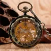 Klassische Bronze Schwarz Mechanische Handaufzug Taschenuhr Männer Frauen Anhänger Antike Uhr mit FOB Kette Geschenk montre de poche326H
