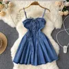 Casual Kleider Chic Sexy Off Schulter Denim Slip Kleid Fee A-linie Sommer Strand Urlaub Vestidos Frauen Boho Sommerkleid