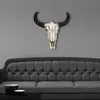 Harts Longhorn Cow Skull Head Wall Hanging Decoration 3D Animal Wildlife Sculpture Figurer Hantverk Horn för heminredning T2003311826