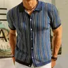 Camisas casuais masculinas verão listra de luxo impresso malha pola pescoço manga curta botão para baixo t-shirts para homens vintage negócios malhas 36gz