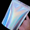 8 Size Laser Aluminum Foil Stand Up Zipper Top Pouches Doypack Clear Front Holographic Mylar Packaging Bags LX6390