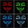 Designer Masks Luminous Light Up V For Vendetta Mask Cosplay Guy Fawkes Hacker EL Wire Glowing Mask For Halloween Carnival Masquerade