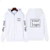 Ditt eget designmärke /bild anpassad zip up hoodie män kvinnor casual personliga tröjor text tryck diy dragkedja jackor 240219