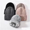 Bonnet / Skull Caps Bonnet / Skl Caps Hiver Soie Satin Doublé Bonnet Chapeaux Femmes Hommes Uni Épais Chunky Cap Rayé Chaud Doux De Haute Qualité Ca Otwmj