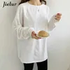 T-shirt das mulheres Jielur solto longo-trenó branco camisetas mulheres inverno cor sólida tops fe casual quente bottoming básico o-pescoço t-shirt s-l l24312