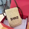 Stroh-Handytasche, Designer-Damen-Strand-Umhängetaschen, gewebter RAFFIA-Lafite-Gras-Handytasche, Urlaubs-Modeartikel, Damen-Umhängetasche