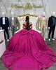 Barbie rose princesse quinceanera robes robe de bal hors épaule paillettes paillettes robe de quinceanera noeud papillon Sweet 15 robe de mascarade