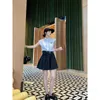 designer P Family 23 Casual Sleeveless Lapel Shirt Short Skirt Set Loose Sleeveless Vest Shirt Style Fashionable 743A