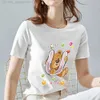 Camiseta para mujer Mujer 26 Inglés T Letra Camiseta Moda Blanco Lindo Oso de dibujos animados Serie de impresión Top Ladies Casual Cuello redondo Slim Short Sle L24312 L24312