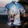 Mäns avslappnade skjortor Santa Claus Shirt Autumn Outdoor Street Kortärmad 3D-tryckt fyrvägsstrå tyg jul XS-5XL