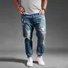 Jeans masculinos designer bordado impresso jeans homens primavera nova tendência magro calça moda impressão remendo buraco homem calças