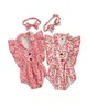 Jumpsuits Summer Sweet Baby Ubrania Born Girls Rompers Floral Print Ruffle Tleve Button 2PCS strój 018M6055266