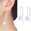 Boucles d'oreilles en peluche 925 Fleur blanche argentée Longue chaîne d'oreille pour femmes Gift de bijoux de mariage