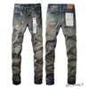 Mens Jeans Marca Roxo Homem Preto High Street Pintura Graffiti Padrão Danificado Rasgado Calças Skinny Calças Jeans 869