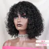 Short Pixie Bob Cut Human Jerry Curly Hair Wigs with Bangs Brazil Short Wigs for Women Highlight Blonde Colored Human Hair Wigs