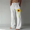 Pantaloni da uomo Casual Uomo Streetwear Piccola stampa in cotone e lino Stampato Tasca con lacci Pantalones Hombre di grandi dimensioni